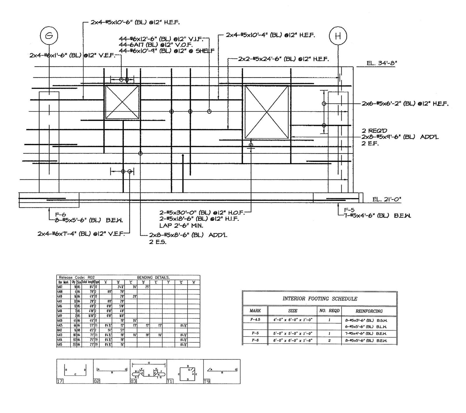A black and white reinforcing steel shop drawing with a bending schedule, a Wikimedia Commons photograph in Michael Stern's encyclopedia